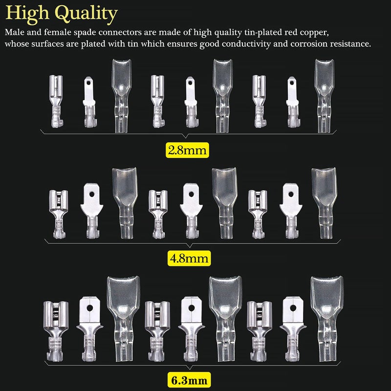 Twidec/360Pcs 2.8/4.8/6.3mm Quick Splice Male and Female Wire Spade Connector Crimp Terminal Block Assortment Kit with Insulating Sleeve for Electrical Wiring Car Audio Speaker - Image 4